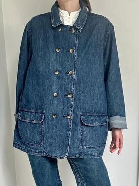 Vintage L.L Bean Double Breasted Denim Jacket Cottage Fisherman Casual